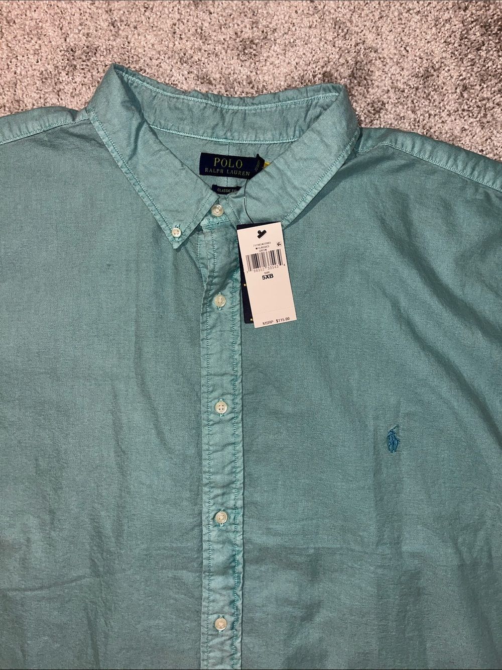 New Big Man $115 Green Acid Wash Polo Ralph Lauren SS Cotton Summer shirt 5X BIG